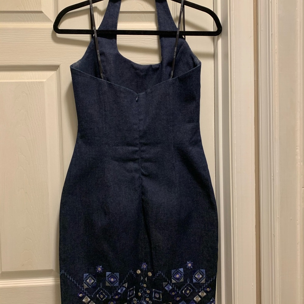 Great denim beaded halter dress!